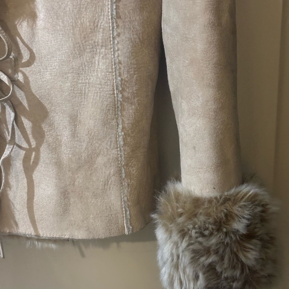 Together Tan Teddy suede Jacket with Floral Embroidery - Picture 7 of 16